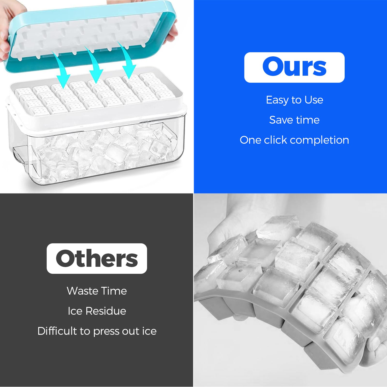 Bac à Glaçons, Moules à Glaçons En Silicone Avec Couvercle Amovible, Poubelle Et Pelle à Glace, Mini Boules à Glaçons Faciles à Démouler Et Flexibles 28 Carrés Et 26 Ronds – Plateau