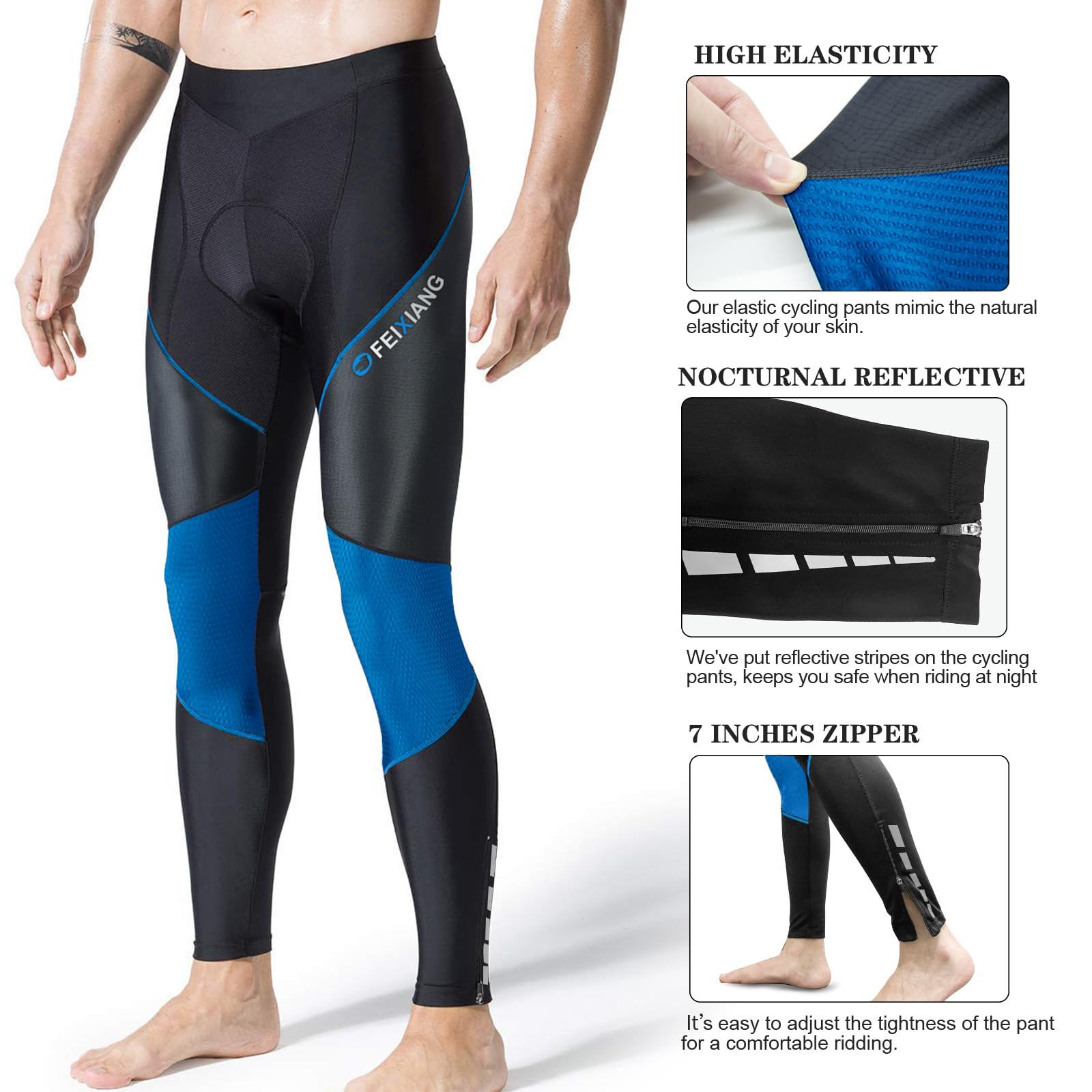 MEETWEE Męskie spodnie rowerowe, długie spodnie rowerowe, kompresyjne, legginsy do jazdy na rowerze, spodnie dla mężczyzn, elastyczne, oddychające, z gąbką 3D