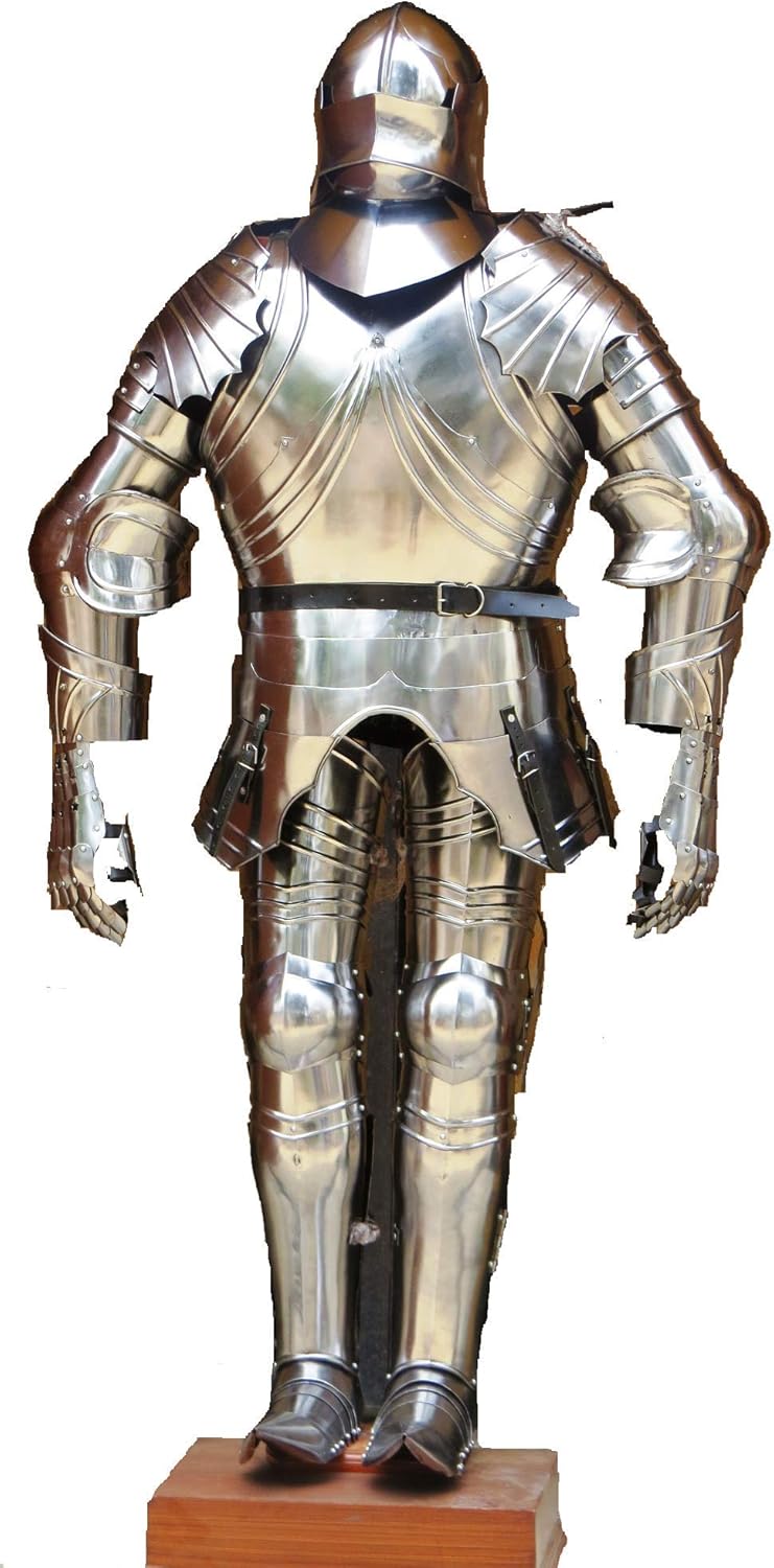 German Gothic Suit of Armor Medieval Knight Steel Metal Plate Guards