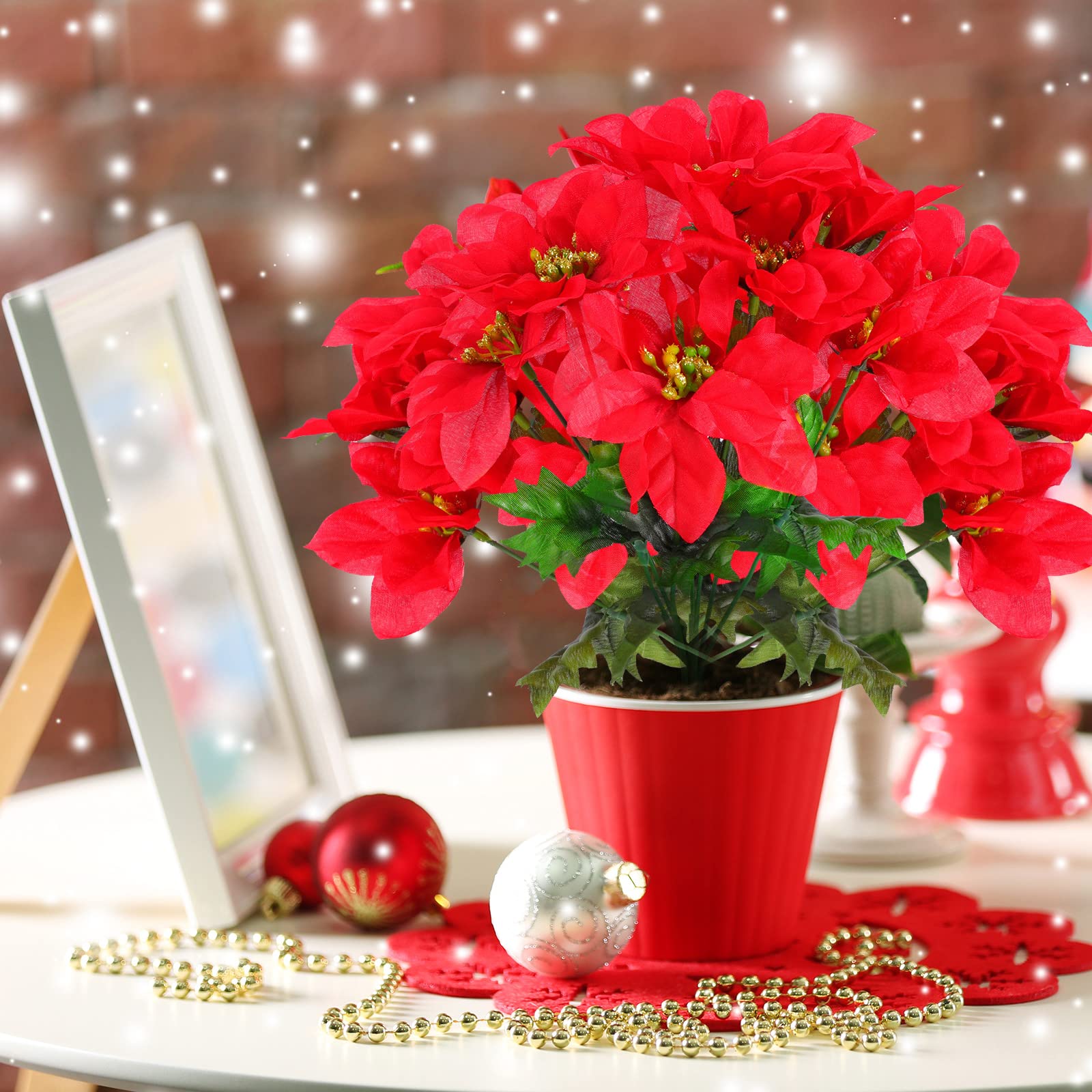 7 Köpfe Weihnachten Künstliche Weihnachtssterne Blumen Faux Weihnachtsstern Busch Blumensträuße Seide Weihnachtsstern Weihnachtsbaum Ornamente Weihnachtsstern Blumenstrauß Dekorationen für Xmas Party