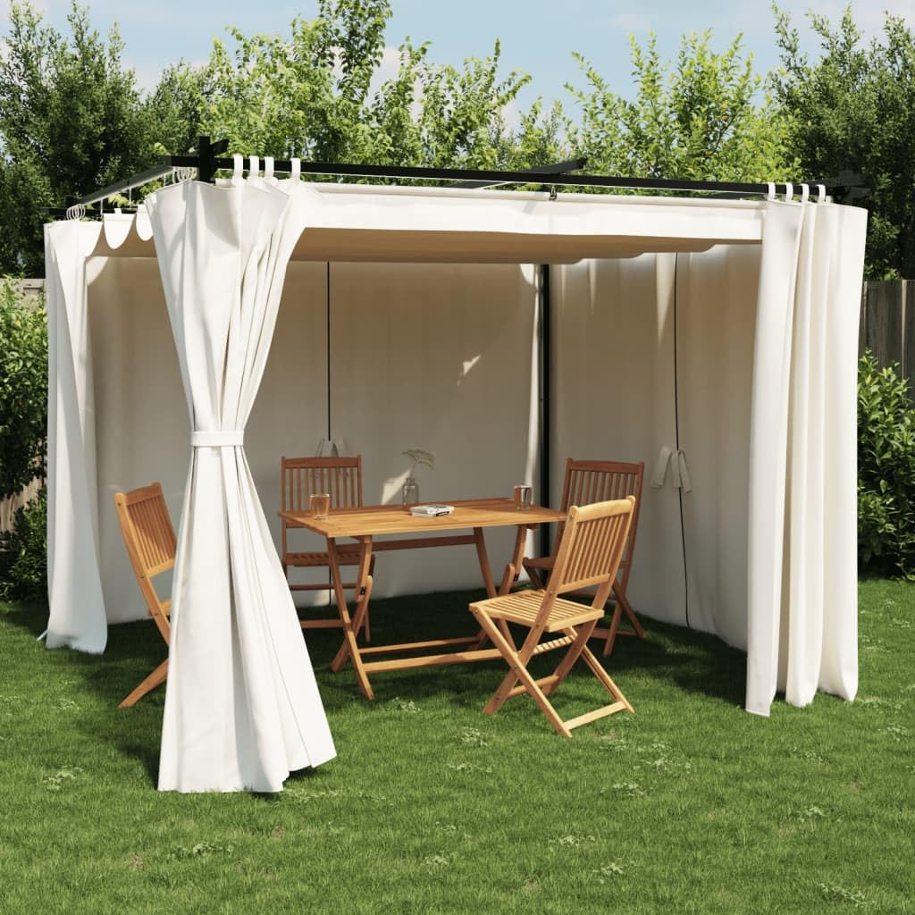 Gazebo da Giardino 3x3 m con Tende Crema in Acciaio | Pergolato da esterno per giardino e patio con tetto retrattile regolabile e tende laterali con cerniera.