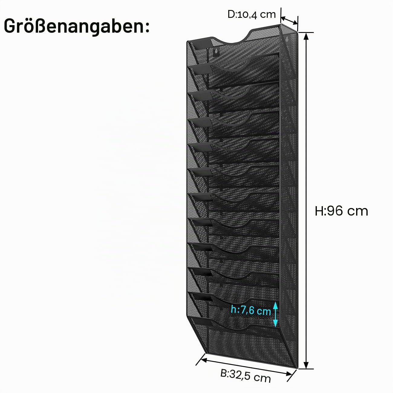 12 Fächern Hohe Kapazität Document Wand Organizer Hängend.Hohe Qualität Metall Zeitschriftenhalter Wand für Büro/Studium/Zuhause,Schwarz