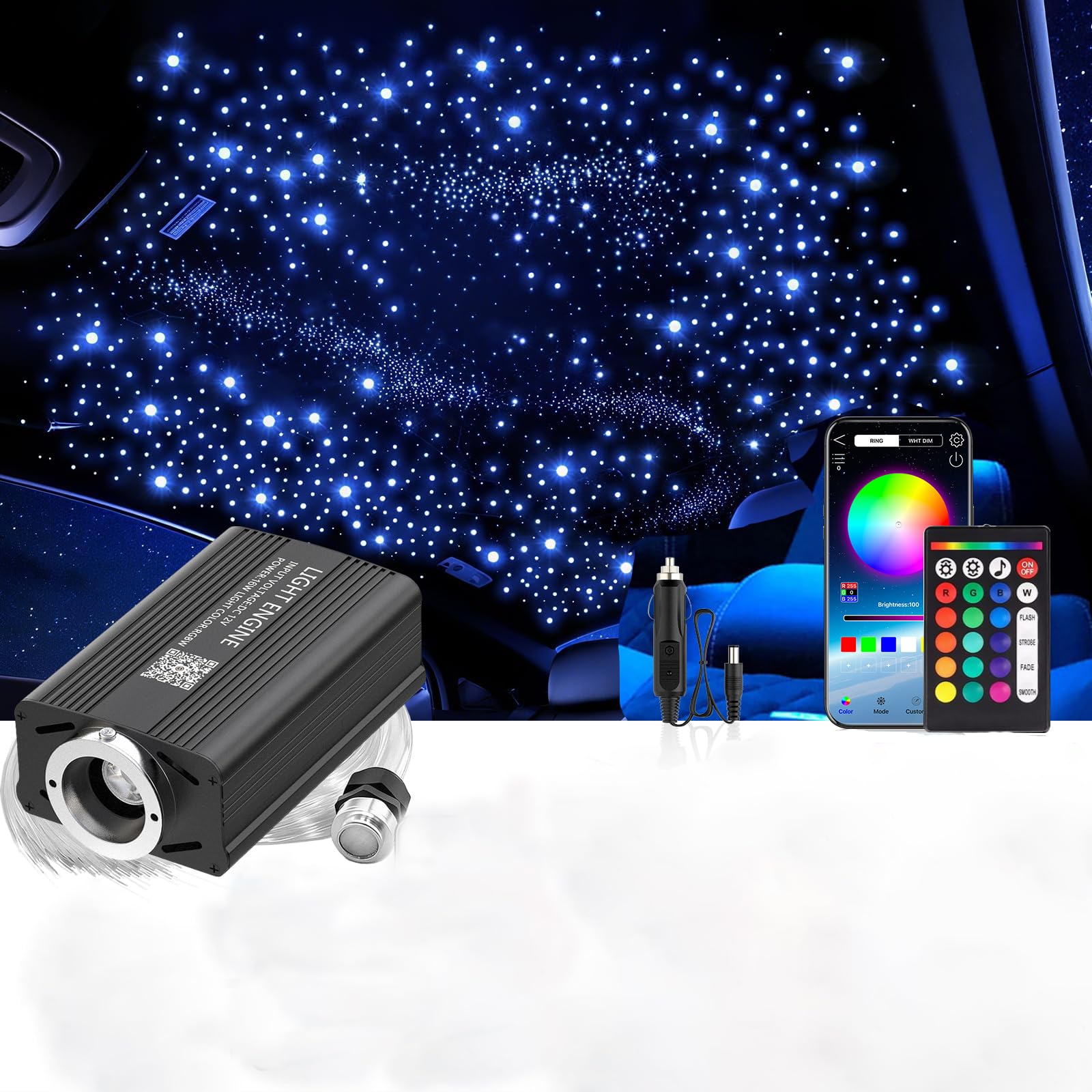 16W Sternenlicht für Auto:500pcs*2m Glasfaser Stern Decken Set App-Fernbedienung Musik Geräuschgesteuerte Synchronisierung Ding Room Jungen Mädchen Geschenk