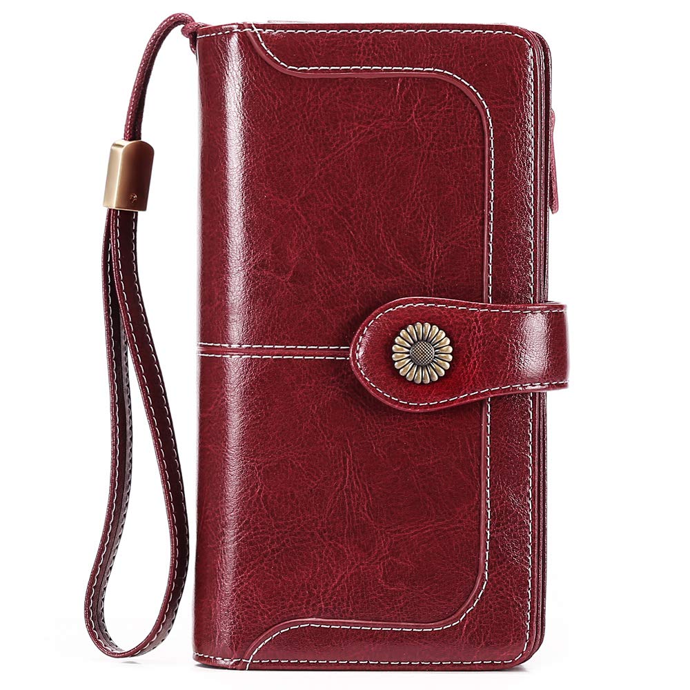 SENDEFN Portefeuille Femmes Portefeuille en Cuir Grande Femme Embrayage Protection RFID bloquant Grande capacité Long Portefeuille avec 24 emplacements pour Cartes et Bracelet Portefeuille