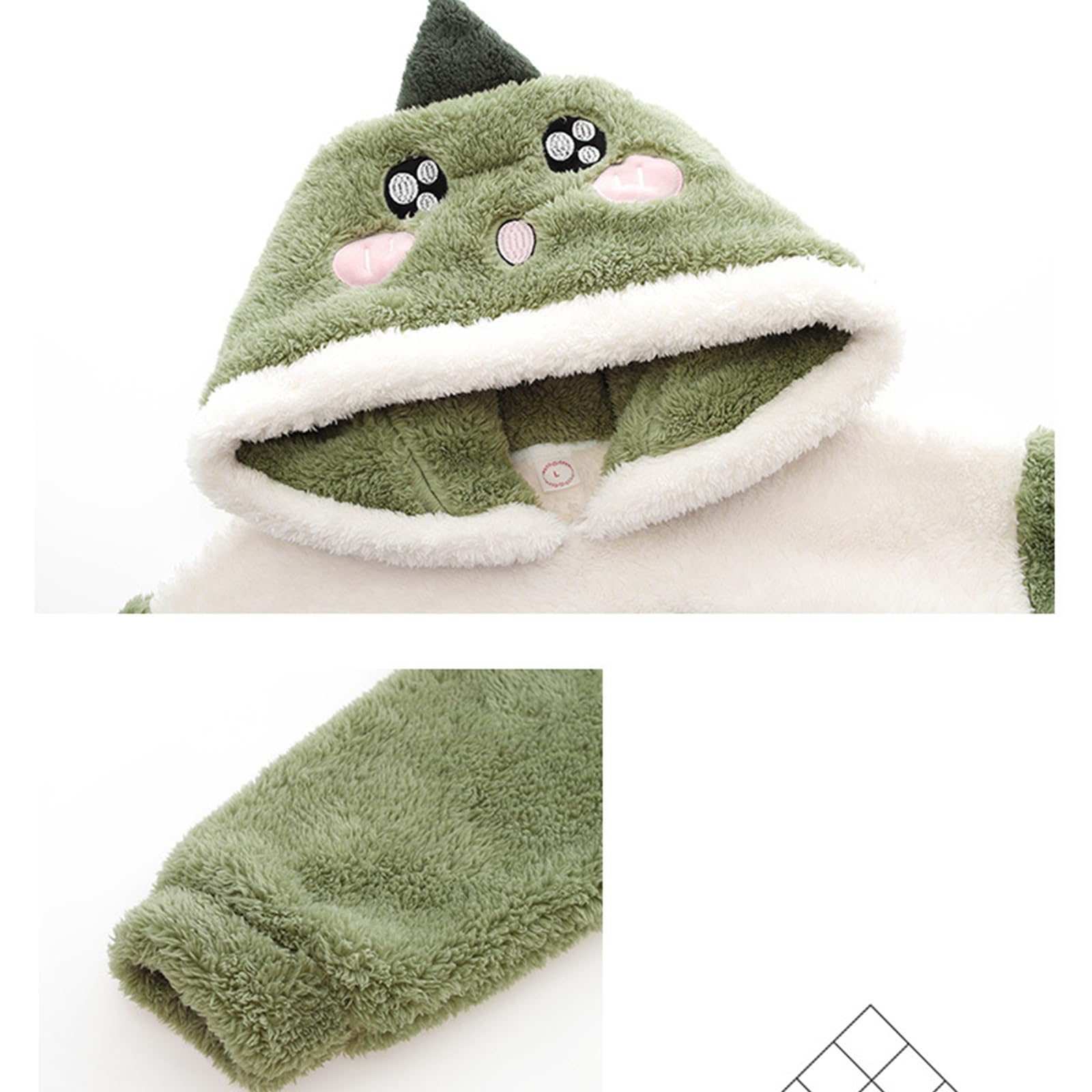 Conjunto de pijama de forro polar, sudadera térmica con capucha y pantalones con patrón de dinosaurio, ropa de dormir para clima frío, conjunto de pijama de franela para mujer