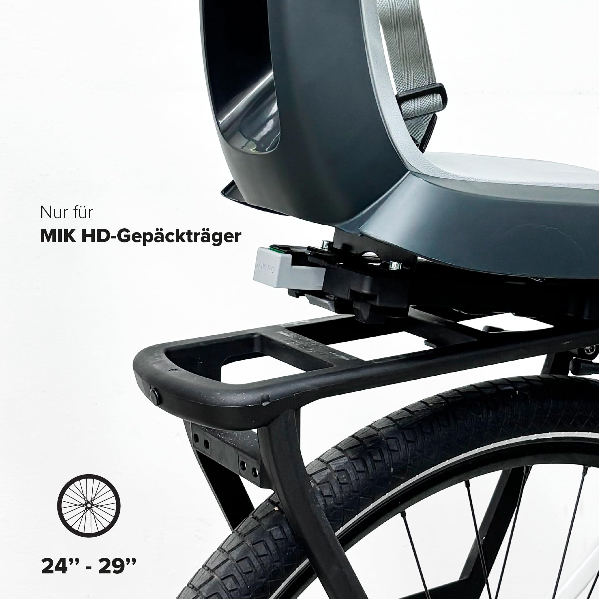 POLISPORT 8636100022 - Guppy Junior Fahrradkindersitz Hinten MIK-HD für Kinder ab 6 Jahren, kompatibel mit Fahrrädern von 24''-29'' und E-Bikes mit MIK HD-Gepäckträger max.27 kg in Dunkelgrau