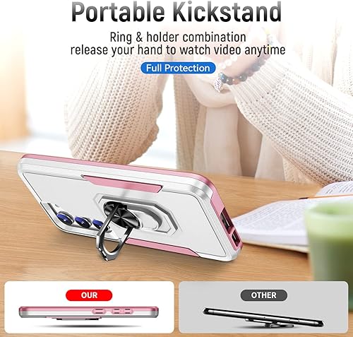 Miniatura 3 de Funda para Samsung Galaxy S23 con 2 protectores de pantalla, grado militar, doble capa a prueba de golpes, resistente, soporte de anillo magnético