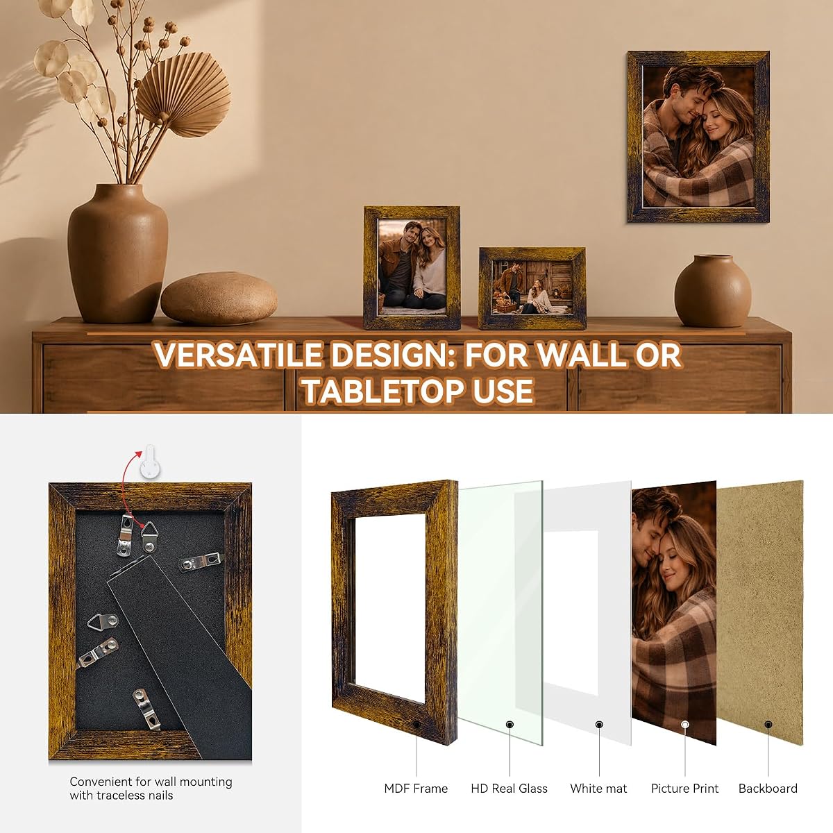 SONGMICS Collage Picture Frames, Set of 10, Glass view 4