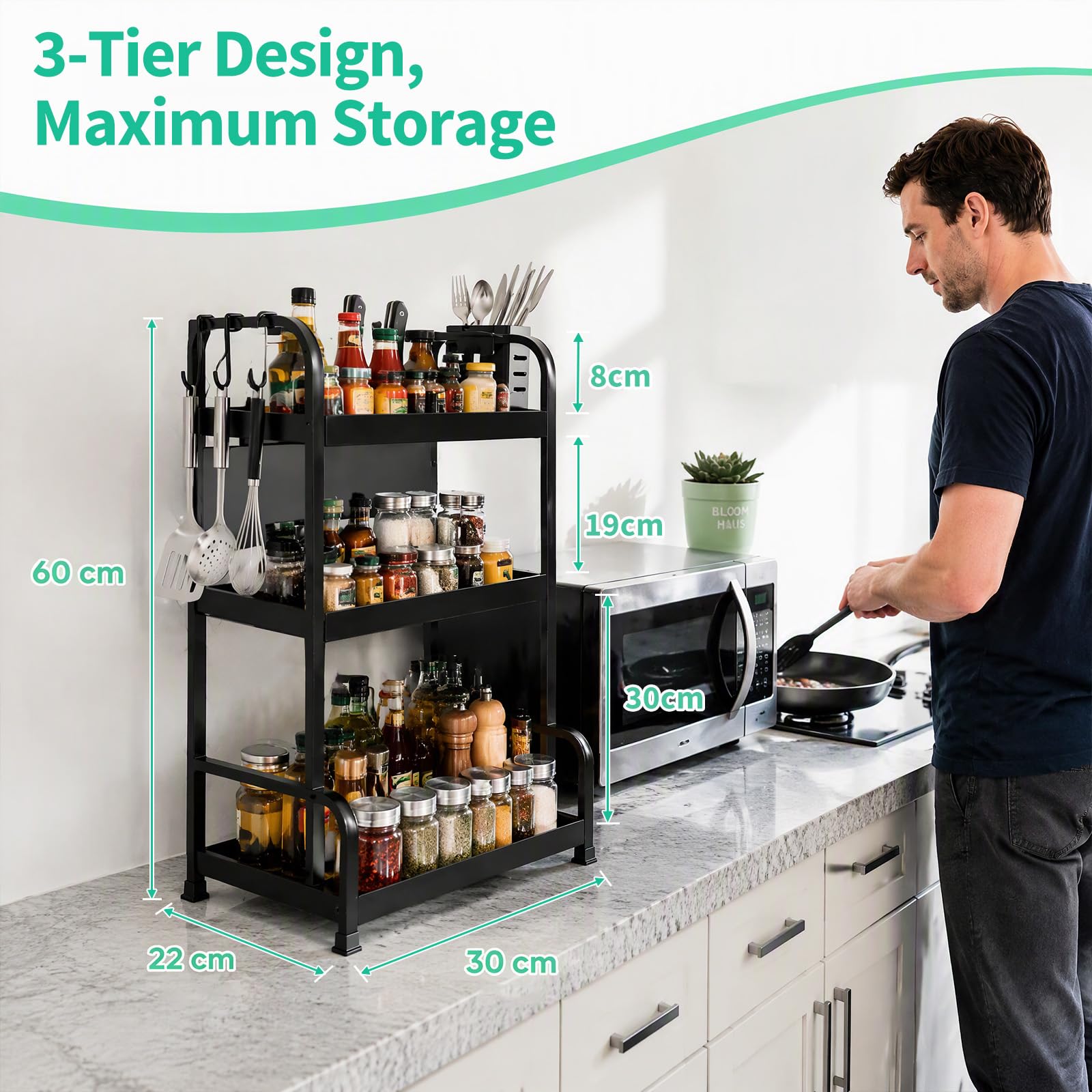 Lubardy Portaspezie 3 Ripiani, Organizer Cucina con Portacoltelli