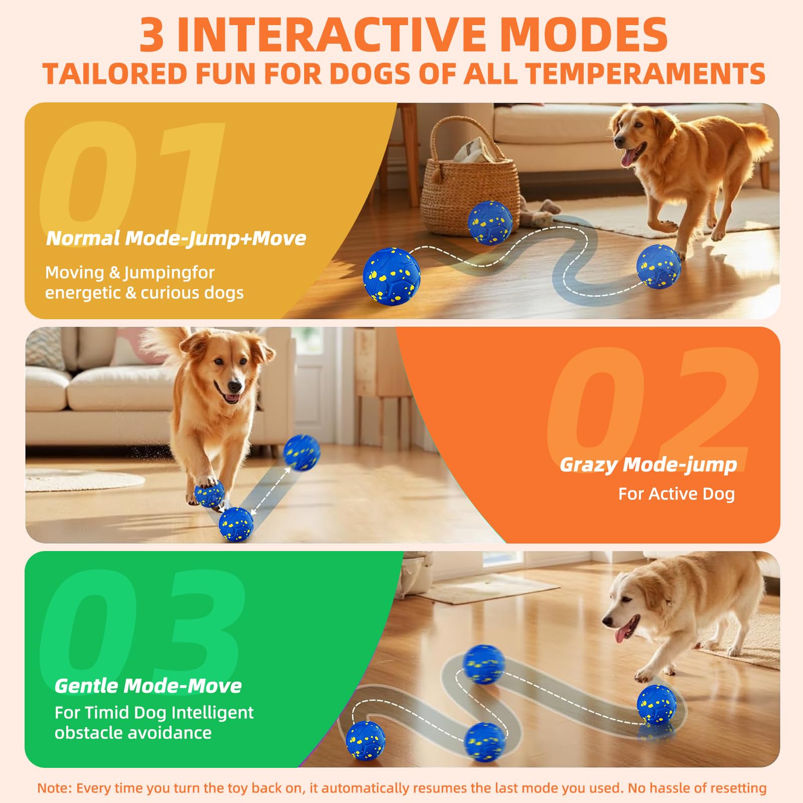 Pallina Interattiva per Cani, Giochi per Cani Che Si Muove da Sola, Palla Gioco Cane Interattivi Intelligenti, Dog Ball con 3 Modalità, Palla Rimbalzante per Cane di Taglia Grande e Media (Blu)