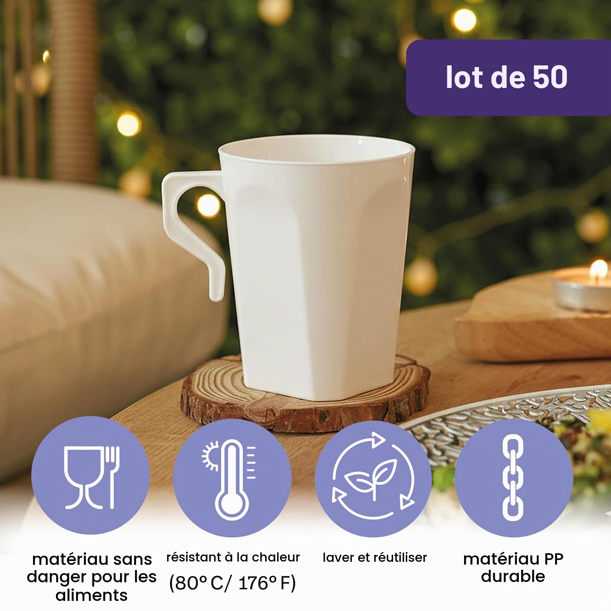 MATANA 50 Gobelets Café en Plastique Dur, Mugs à Café, Tasses à Café, 240ml - Empilable, Solide & Réutilisable - Camping, Fêtes & Événements en Plein Air
