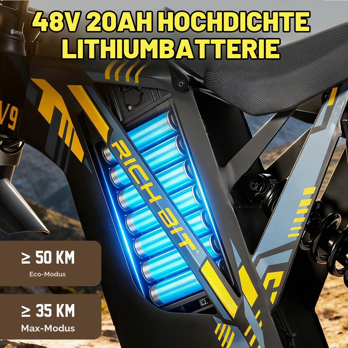 cysum V9 Ultra Elektrofahrrad, 17 Zoll E Bike Herren Damen, 48V 20Ah Lithium Akku, Elektro Dirtbike mit hydraulischen Scheibenbremsen und Vollfederung
