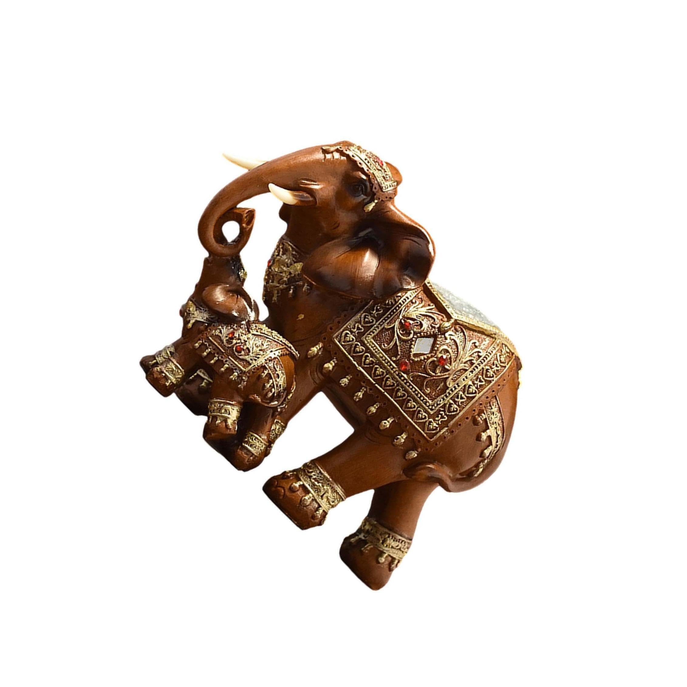 PIXZCSA Resin Elephant Statue Crafts Elephant Family Sculptures Unique Gift Idea For Home Decoration Table Sculpture With Stylish Appearance And Mother Love, Brown, 21x10.5x15.5cm