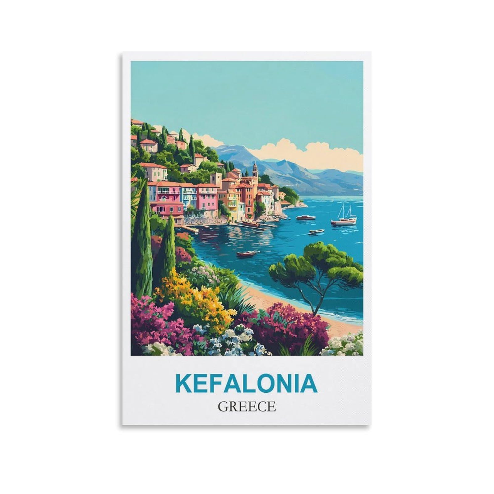 Clfmhnas Unframe-Style Kefalonia Greece Vintage Travel Posters 24X36inch(60X90cm) Canvas Wall Art Prints