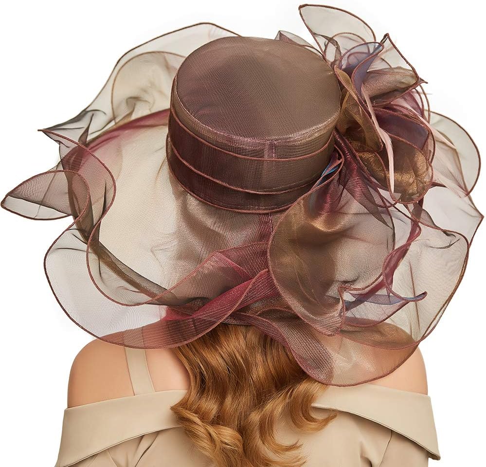 Women Oganza Sun Hat Church Wide Brim Wedding Formal Fascinator Hat
