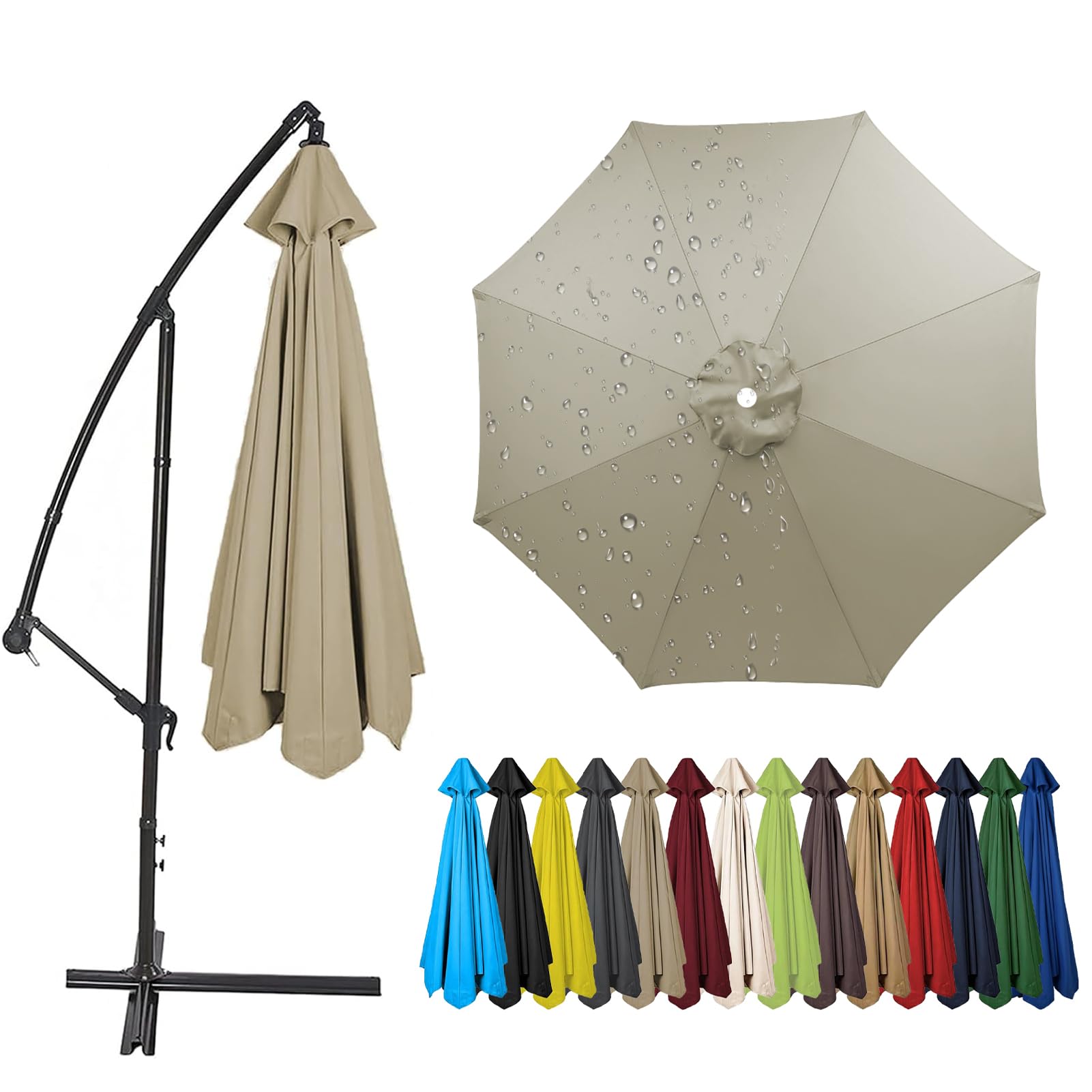 2.0m to 4.0m Replacement Parasol Canopy, 6/8 Ribs Garden Umbrella Replacement Parasol Fabric, UV 50+ Protection For Garden Yard Beach Umbrella (Taupe,2.0m / 8 Ribs)