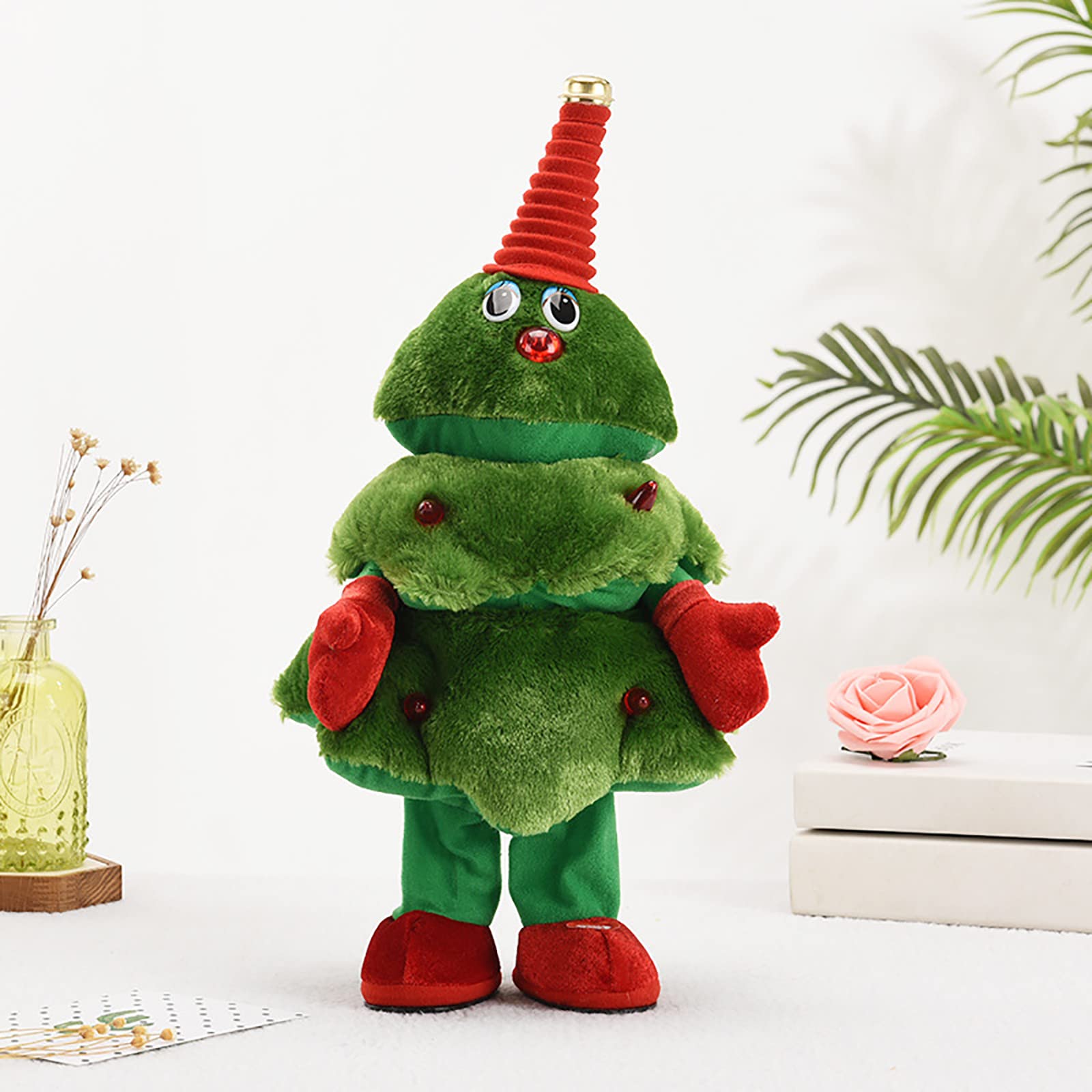 12.6'' Electric Christmas Tree Plush Toy, Singing and Dancing Christmas Toys with Music and Lights Funny Christmas Tree Doll for Kids Family Friends (A)