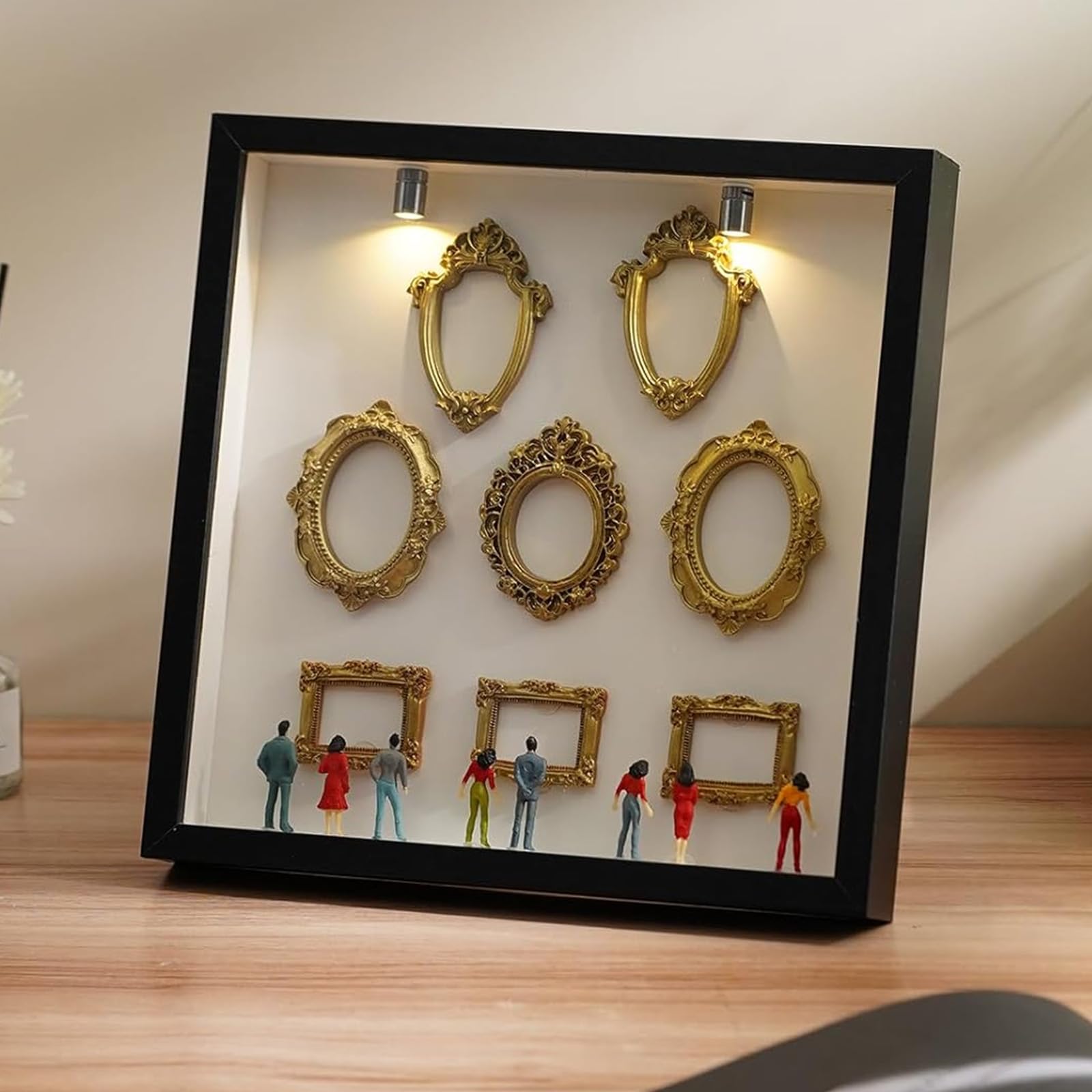 DIY Mini Museum Silhouette Box, Museum of Us Box Celebrate Your Unique Memories in Style, Personalized Photo Shadow Boxes Display with 8pcs Mini Museum Figurines & 8pcs Gold Mini Frames — view 6