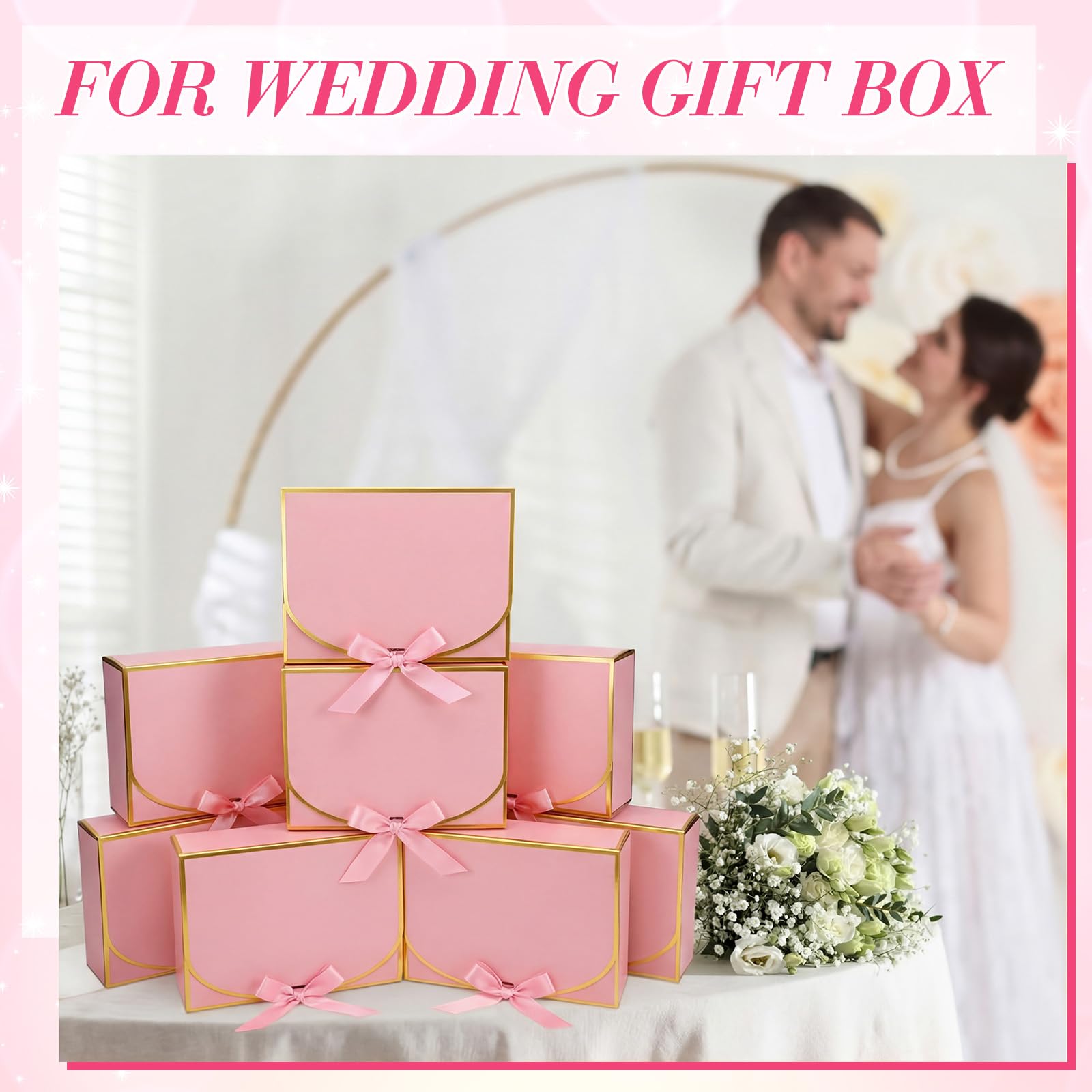 Jaloro 20 Pack Pink Gift Boxes with Lids Bulk 10.6x7.8x3.1inch Pink Gift Boxes with Gold Ribbons Bridesmaid Proposal Box for Presents, Wedding, Birthday, Valentine's Day, Baby Shower, Anniversary