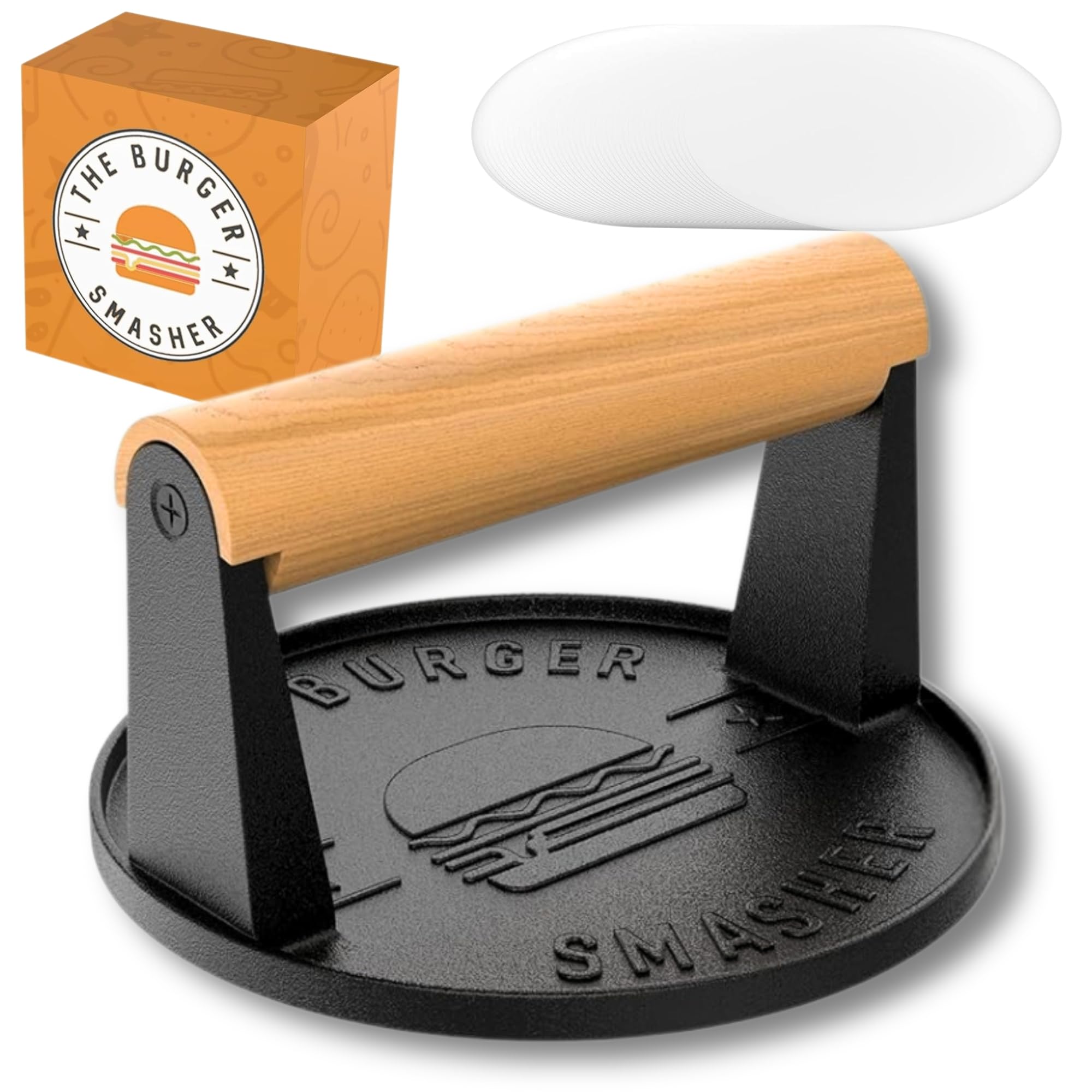 The Burger Smasher™ Pre Seasoned Heavy Duty Cast Iron Burger Press - Smash Burger Press Kit, Grill Press for Smash Burgers,Cooking Weight Press, Food Press, Meat Smasher