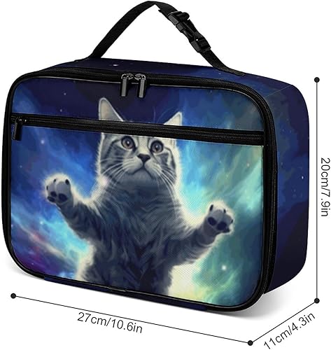 Miniatura 3 de Lonchera reutilizable con diseño de gato de cielo estrellado, bolsa térmica con aislamiento, lonchera para comida y alimentos, bolsa de mano para