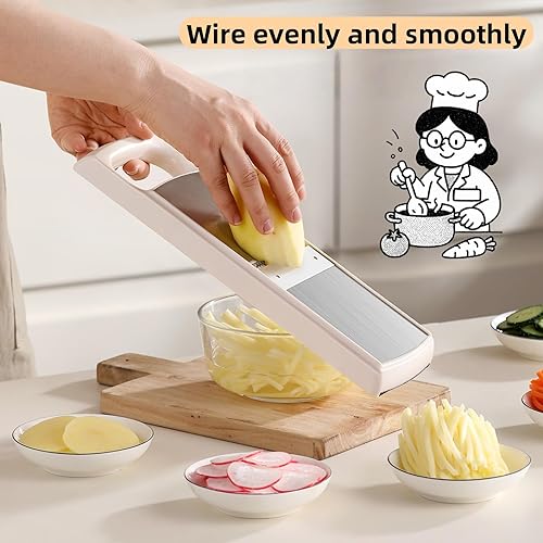 Miniatura 4 de Cortador de verduras, tabla de cortar alimentos 5 en 1 con cesta de drenaje y 5 cuchillas de acero inoxidable, cortador de mandolina para ensalada,