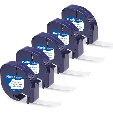 5X Compatible Label Tape Replacement For Dymo Letratag Clear Transparent Plastic Tape 12267 S0721530 Black On Clear 12mm X 4m For Dymo LT-100H, LT- 100T, QX50, XR, XM, 2000