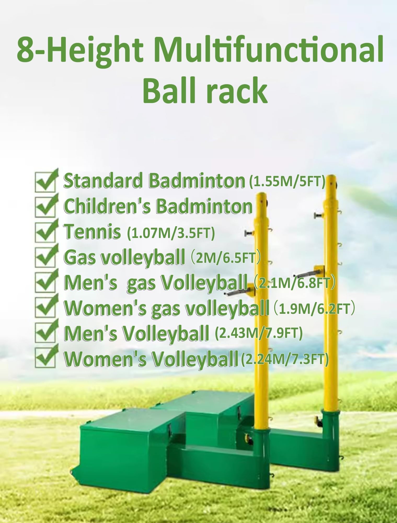 Red de Voleibol Red de Voleibol para Exteriores de 8 Posiciones de Altura y Postes con Base Estable, polea de Metal, Tensor de manivela