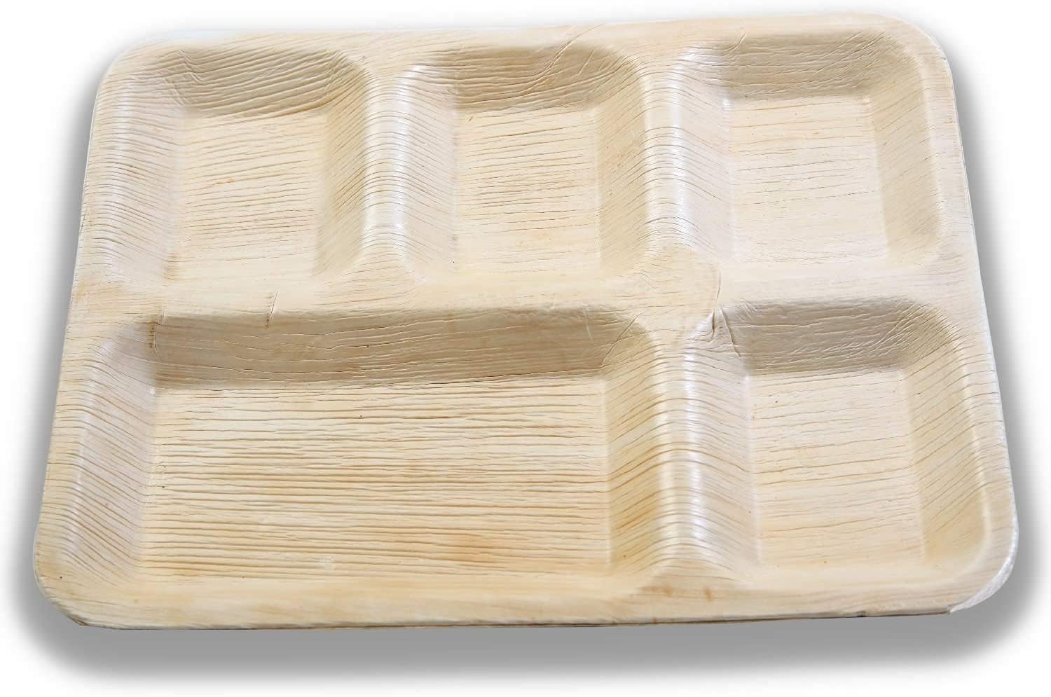 Export Quality Plates| Pack of 25| 12 x10 inch Disposable Areca Leaf Rectangular Plate with 5 Compartment Eco-Friendly and Biodegradable for Weddings Parties