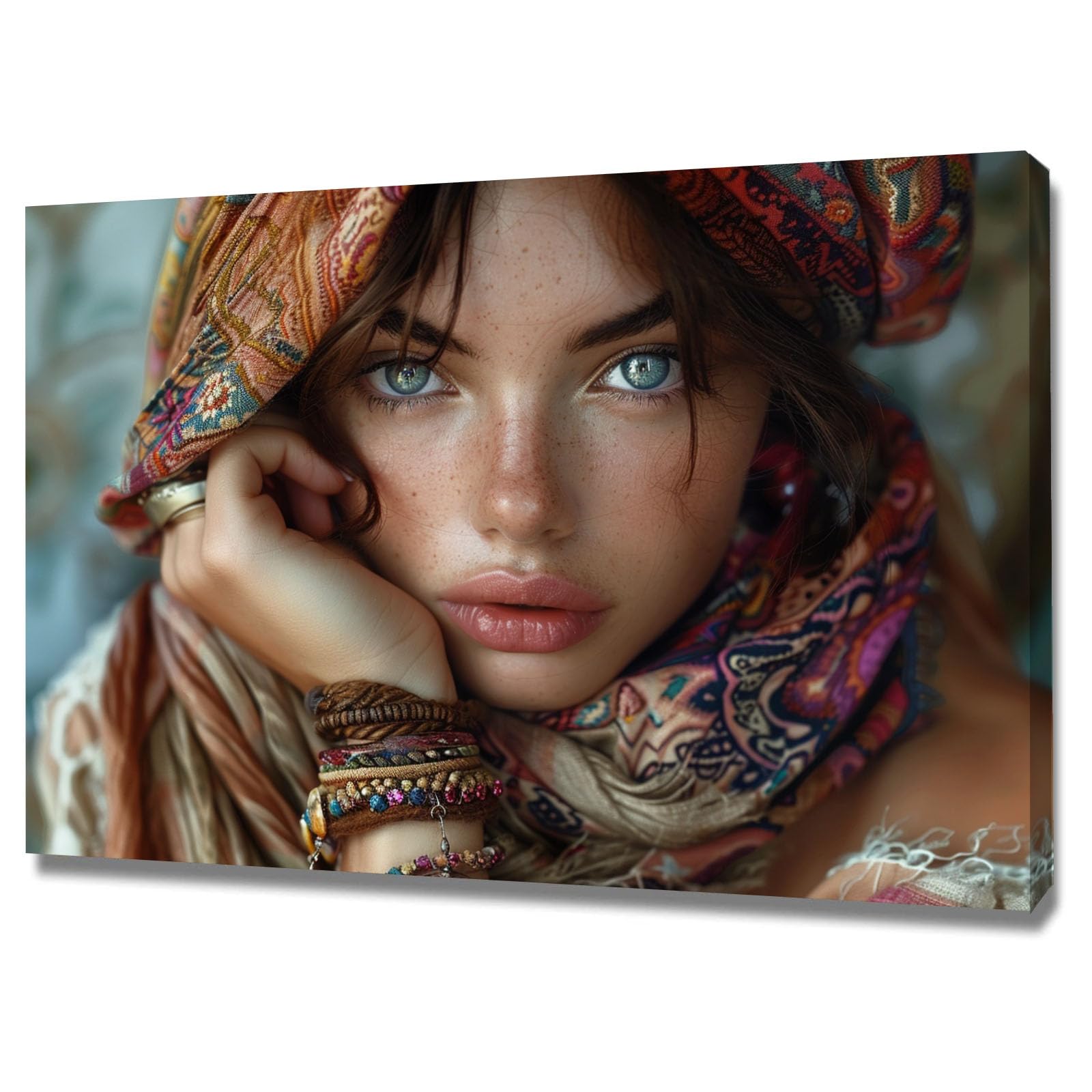 TERUEA Vintage Bathroom Wall Art - Bohemian Woman With Colorful Headscarf And Beaded Bracelets Vintage Humor Wall Poster for Bathroom Toilet Decor(Multi)-70x100cm Framed
