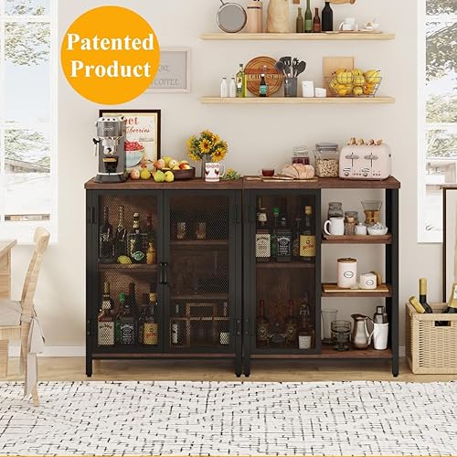 Miniatura 7 de BON AUGURE Coffee Bar Cabinet for Liquor, Small Storage Cabinet for Home Kitchen, Farmhouse Sideboard Buffet Cabinets, Industrial Alcohol Cabinets