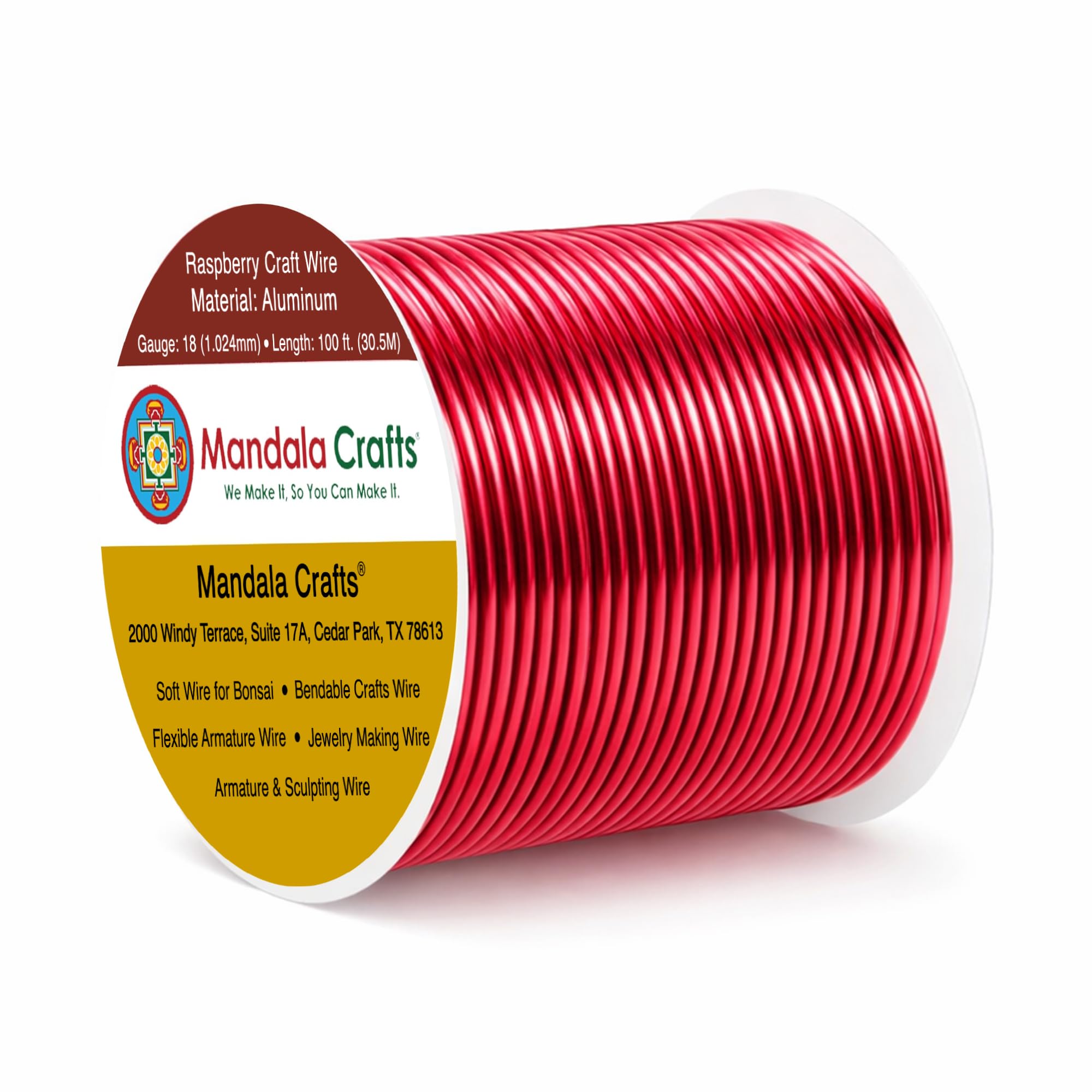 Mandala Crafts 18 Gauge Raspberry Anodized Aluminum Craft Wire, 100 FT