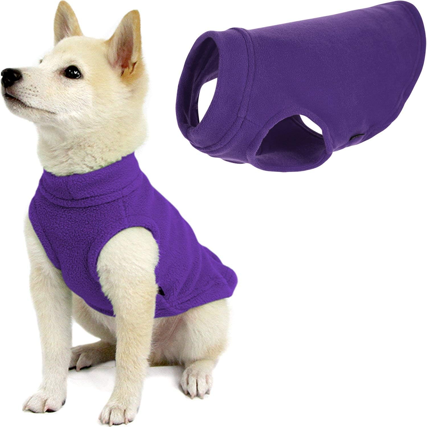 GOOBY - Stretch Fleece Vest, Pullover Fleece Vest Jacket Sweater for Dogs Violet, Medium, Medium Length (11.5")