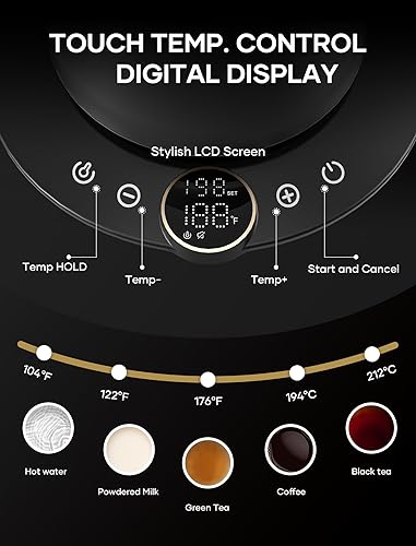 Miniatura 3 de Hervidor eléctrico, hervidor eléctrico de cuello de cisne, control de temperatura de  1 , interior de acero inoxidable, calentamiento rápido, para