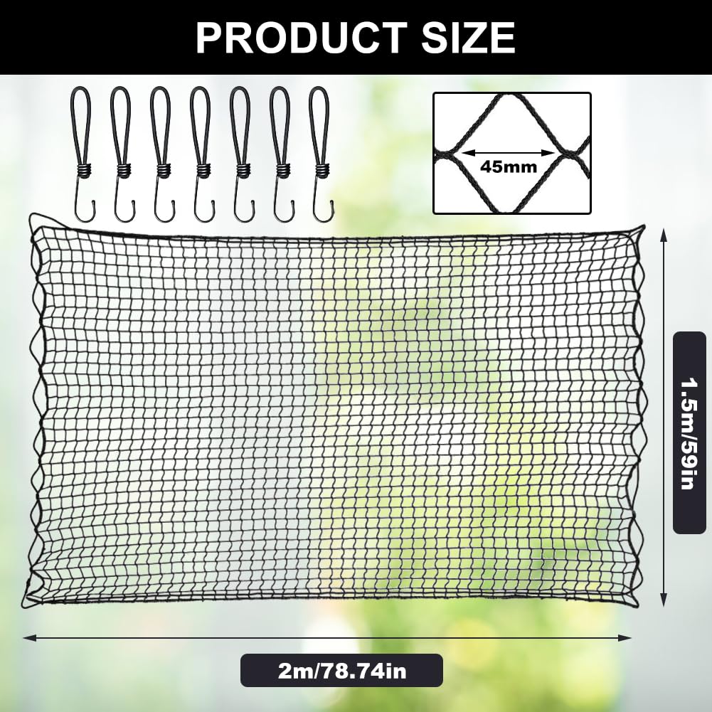 Filet de remorque 1,5 x 2,2 m, Filet de sécurité pour remorque avec marquages d'angle et Crochets d'expansion, Filet Intelligent pour remorque pour sécuriser Le Chargement