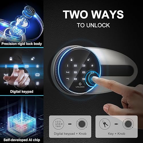 Miniatura 2 de BONANO Caja fuerte de 2.2 cachorros, caja fuerte para el hogar con función de silencio y teclado de pantalla táctil, caja fuerte para dinero con