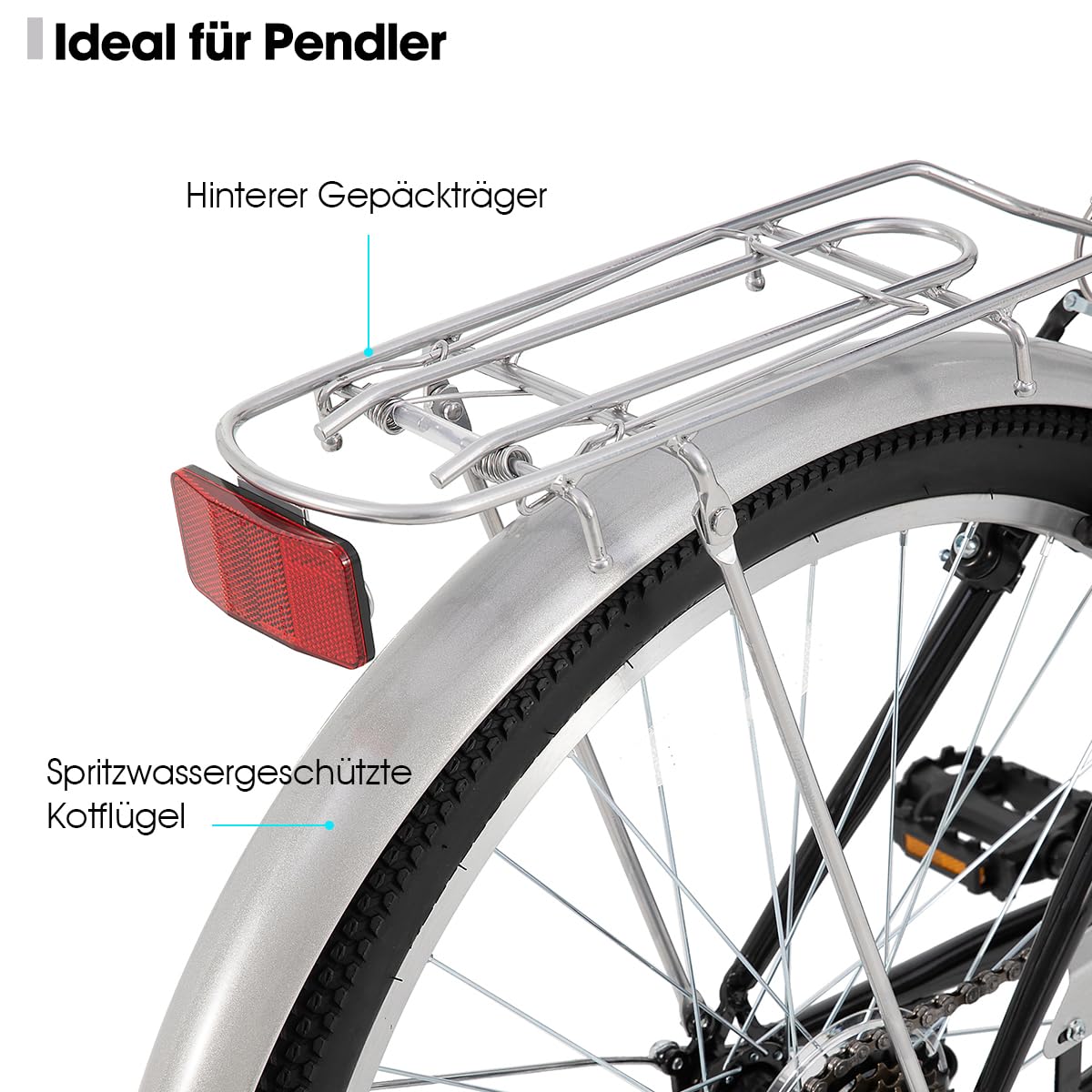 Hiland 26 Zoll Cityräder für Erwachsene, Step-Through Rahmen Damenfahrrad mit Gepäckträger&Korb, Herren und Damen 7 Gang-Schaltung Hollandfahrrad Citybike, City-Pendlerfahrrad für Männer