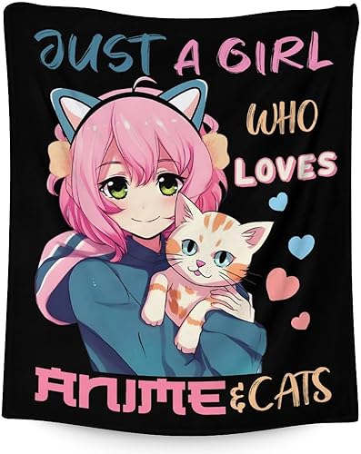 Manta de anime Manta pequeña de 50 x 40 pulgadas para niños y niñas, mantas de felpa suave para cama, sofá, manta negra Kawaii mullida, regalos