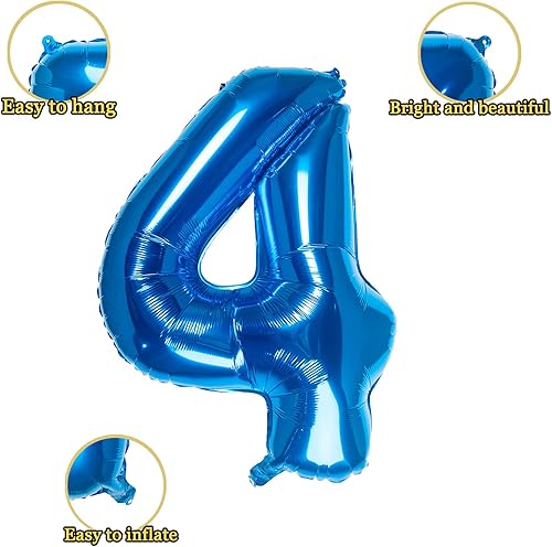 Miniatura 2 de Globos azules de 32 pulgadas con el número 4, globos de aluminio digitales para decoración de fiesta de cumpleaños (globo azul número 4)