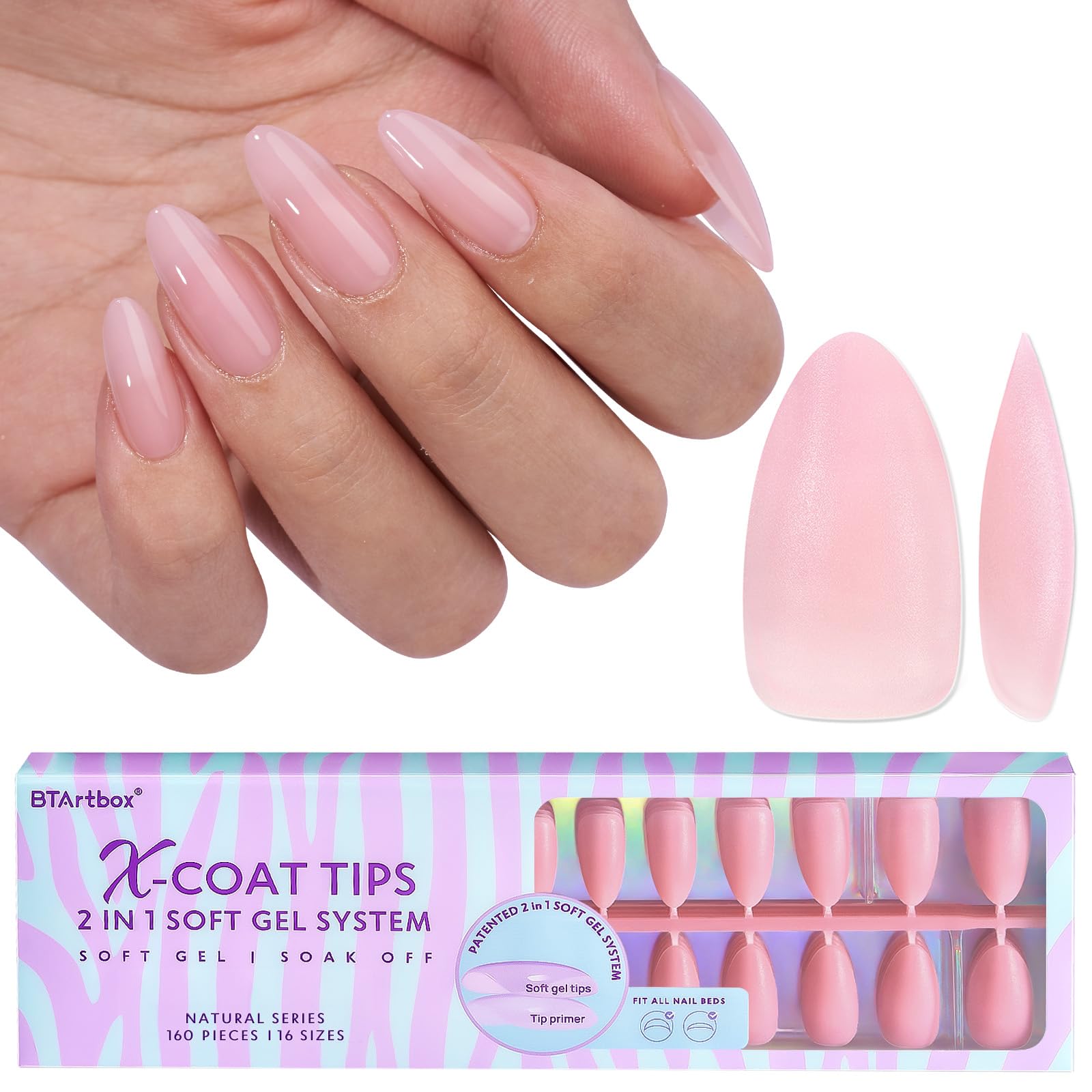 XCOATTIPS Natural Nail Tips - Matte Medium Almond Press On Nails Pink, Long Lasting Soft Gel Nails False Nail, Soak Off Acrylic Fake Nails Extensions for Nail Art DIY Women