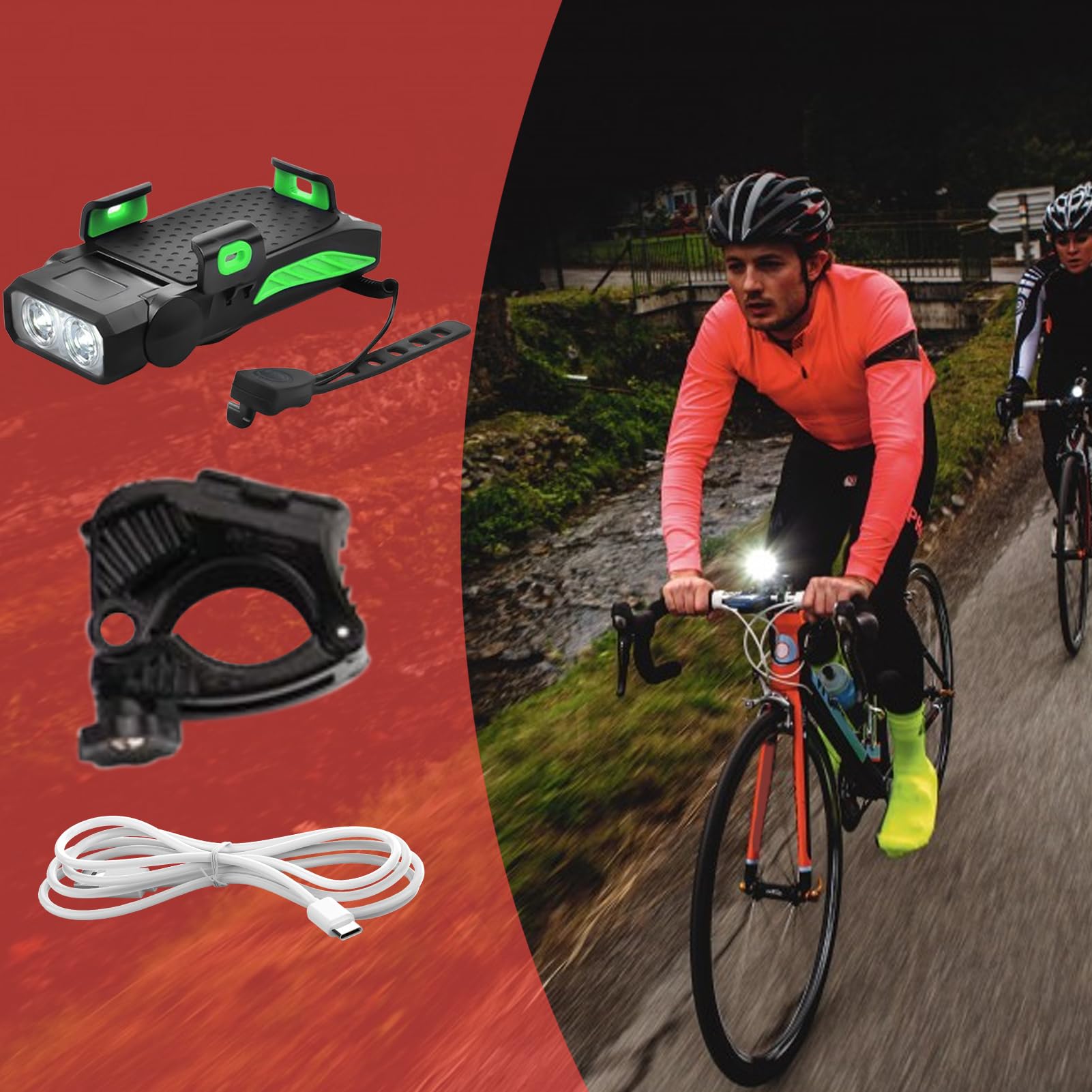 Luce Anteriore Bici Ricaricabile 900 Lumen Con Clacson E Ricarica Solare – Impermeabile, Adatta A Strada E Montagna