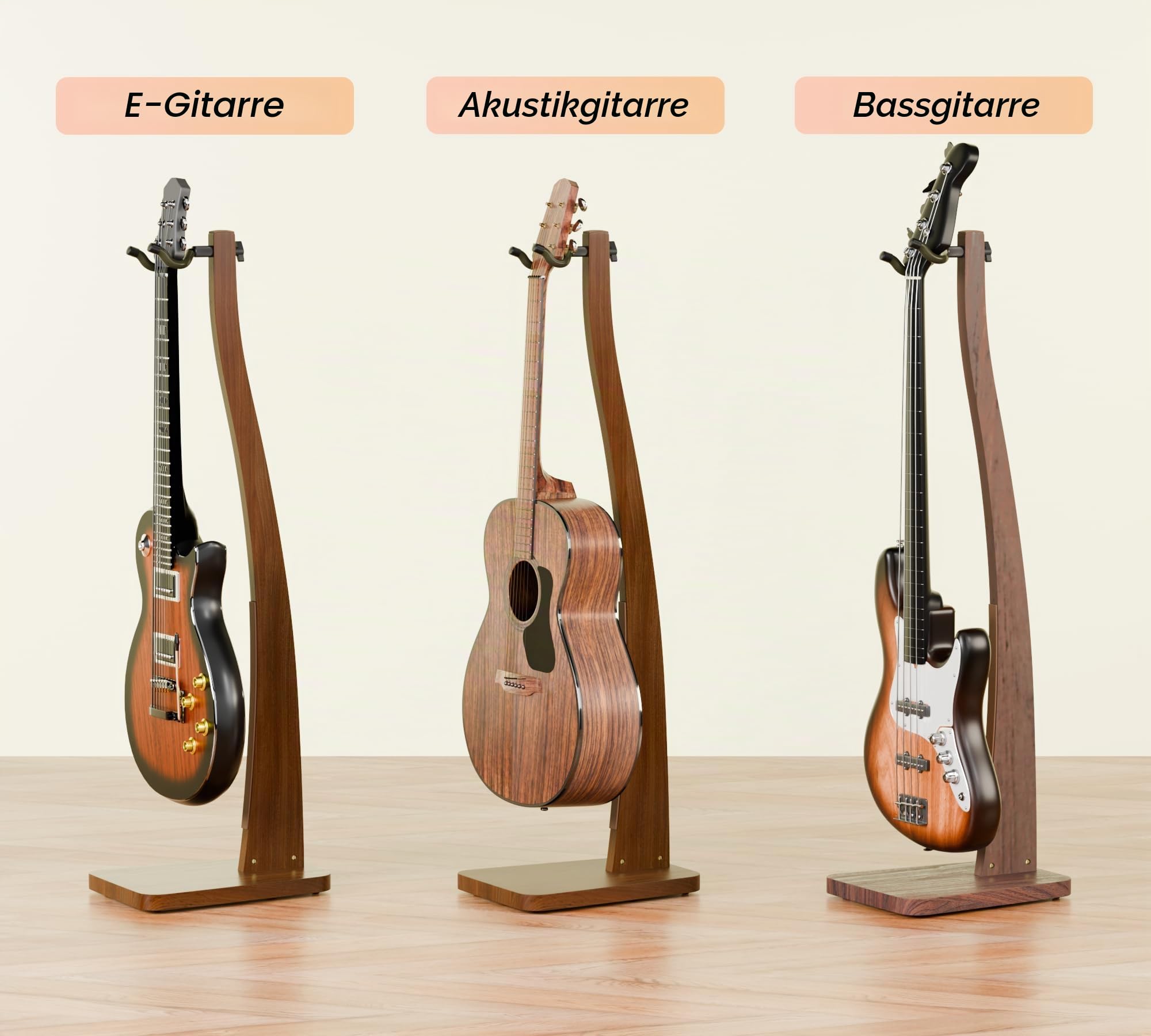 DIDA Gitarrenständer, Premium Massivholz Gitarrenständer, Einzelgitarrenhalter für Akustikgitarre, E-Gitarre, Bass, halb gebogene Hängestative (Schwarznussholz, Akustikgitarre/E-Gitarre/Bass)