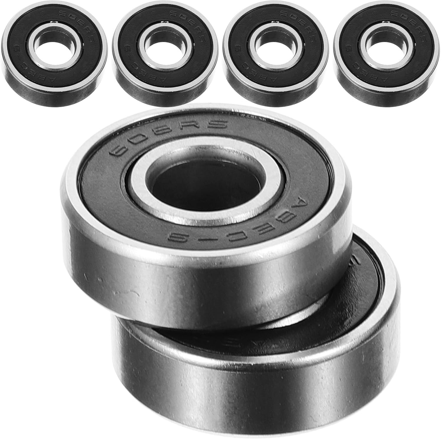 8pcs Longboard Bearings 608rs Carbon Steel Skateboard Ball Bearings Sealed Universal Replacement for Skateboards Scooters Black