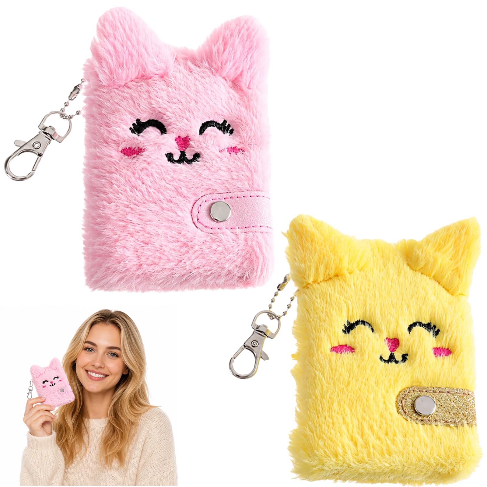 2-Pack Fluffy Notebooks For Girls, Solid Pink and Yellow,MiNi note book