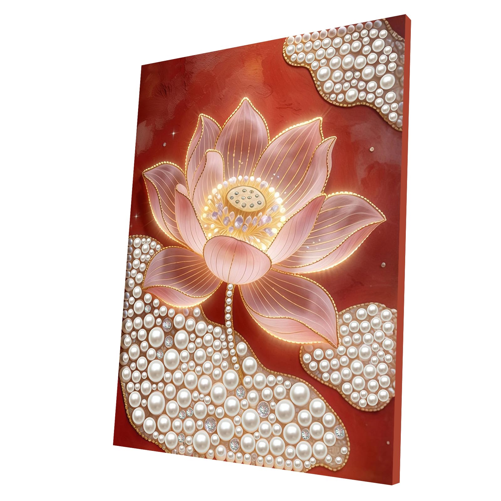 DIY Pearl Painting Kit with Wooden Frame, 3D Plastic Pearl Gemstone Ocean Art Craft for Adults Beginners, Diamond Dot Painting, Home Wall Decor Ready Gift for Women(Lotus)(30 * 40cm)