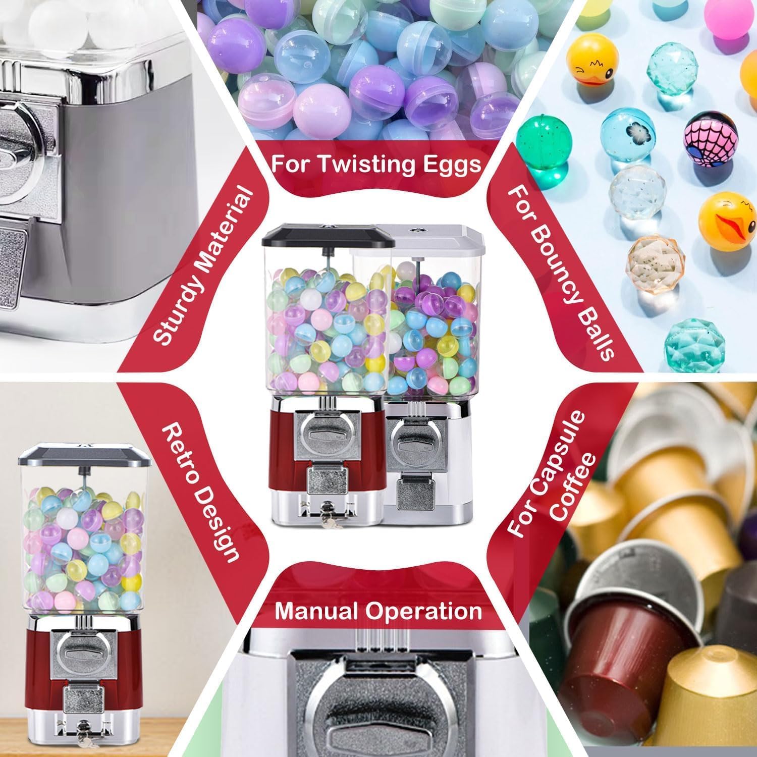 Gumball -Maschine für Kinder, Süßigkeitenautomaten, 200 Leere Kugeln, 100 Edelstahl -Token, Münzbaus betriebene Bubble Gum Machine für Spielgeschäfte Yellow Silver Drawer