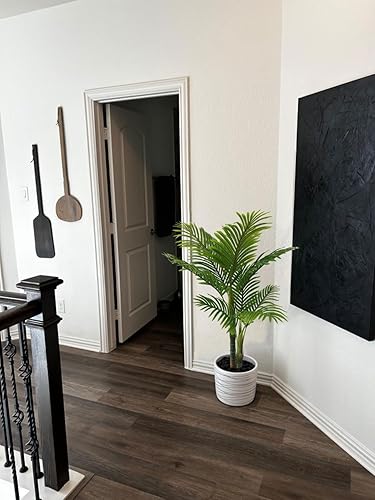 Miniatura 3 de Aveyas Palmera artificial de 4 pies para decoración del hogar, planta sintética de seda sintética tropical Kentia Areca con maceta para interiores y