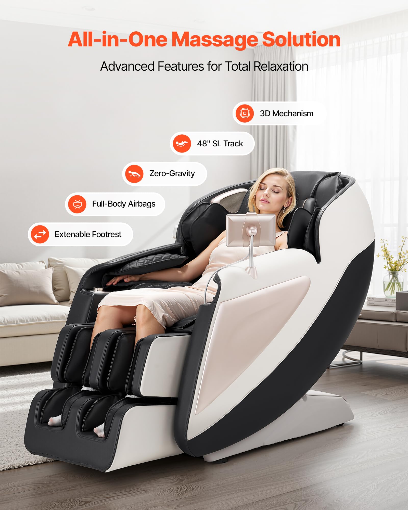 VEVOR Fauteuil de Massage avec Rail SL, Fauteuil Relaxation Massage 3D inclinable, zéro gravité, 18 Modes automatiques, Chauffant, avec pédale rétractable, 36 airbags, écran LCD, Boutons d'accoudoir
