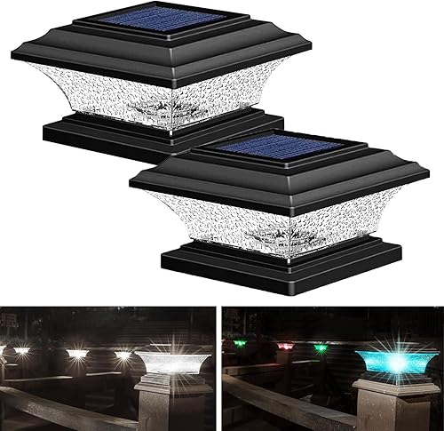 HUYIENO Luces solares para tapa de poste, luz LED para exteriores con 9 modos de luz, blanco brillante y 7 modos de color fijociclismo, adecuado