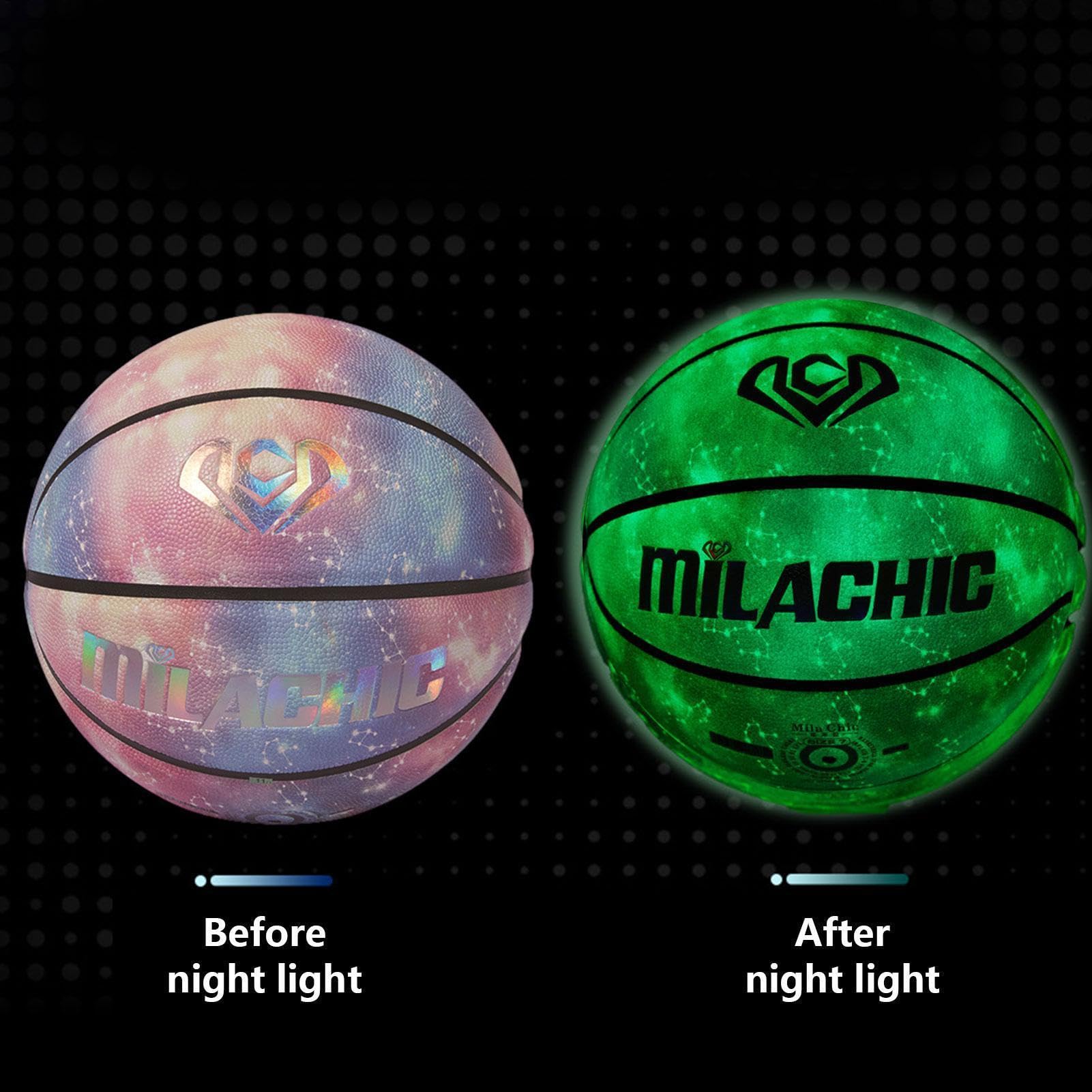 Baloncesto de piel sintética con iluminación automática, tamaño 7 | para interiores y exteriores